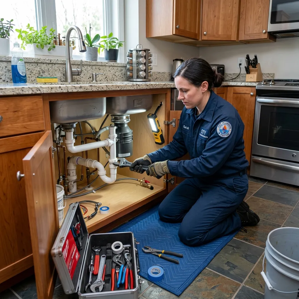 Professional plumber at work